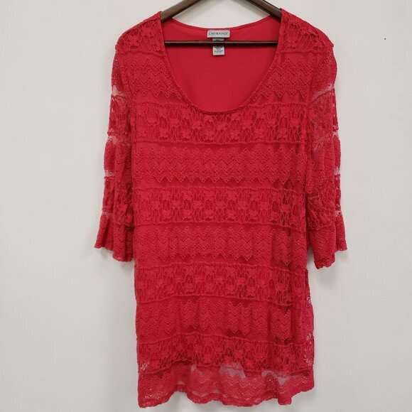 Catherines Womens Shabby Tiered Lace Top Size 3X Pink Sheer Feminine Romantic - Picture 1 of 9